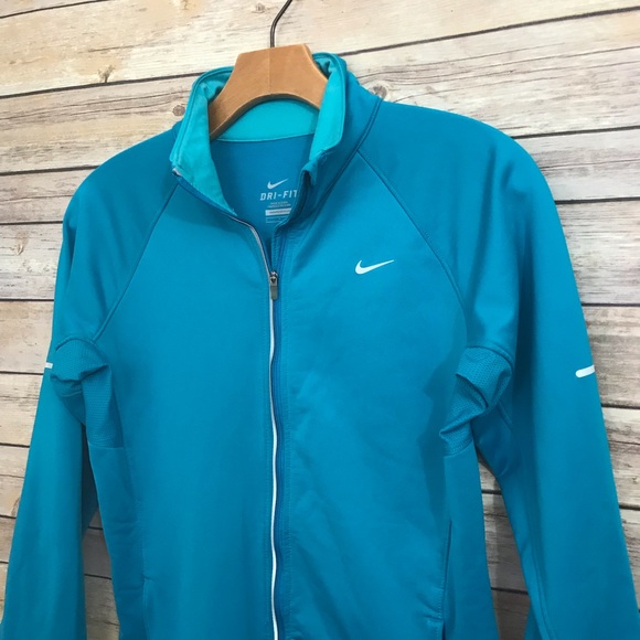 Nike Dri Fit track Jacket Full Zip Run Teal Blue - Picture 2 of 6
